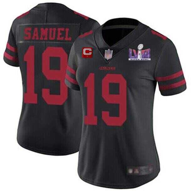 Womens San Francisco 49ers #19 Deebo Samuel Black Super Bowl LVIII Patch And 1-star C Patch Vapor Untouchable Limited Stitched Jersey(Run Small)